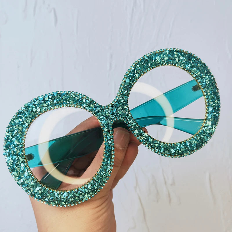 Rhinestone Sunglasses Designer Oversized Round Sunglasses