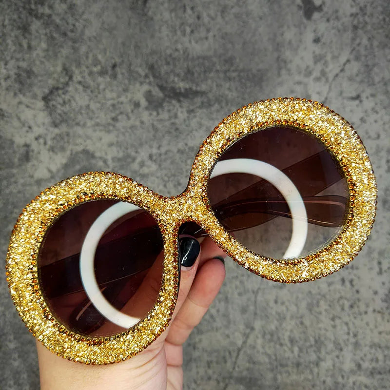 Rhinestone Sunglasses Designer Oversized Round Sunglasses