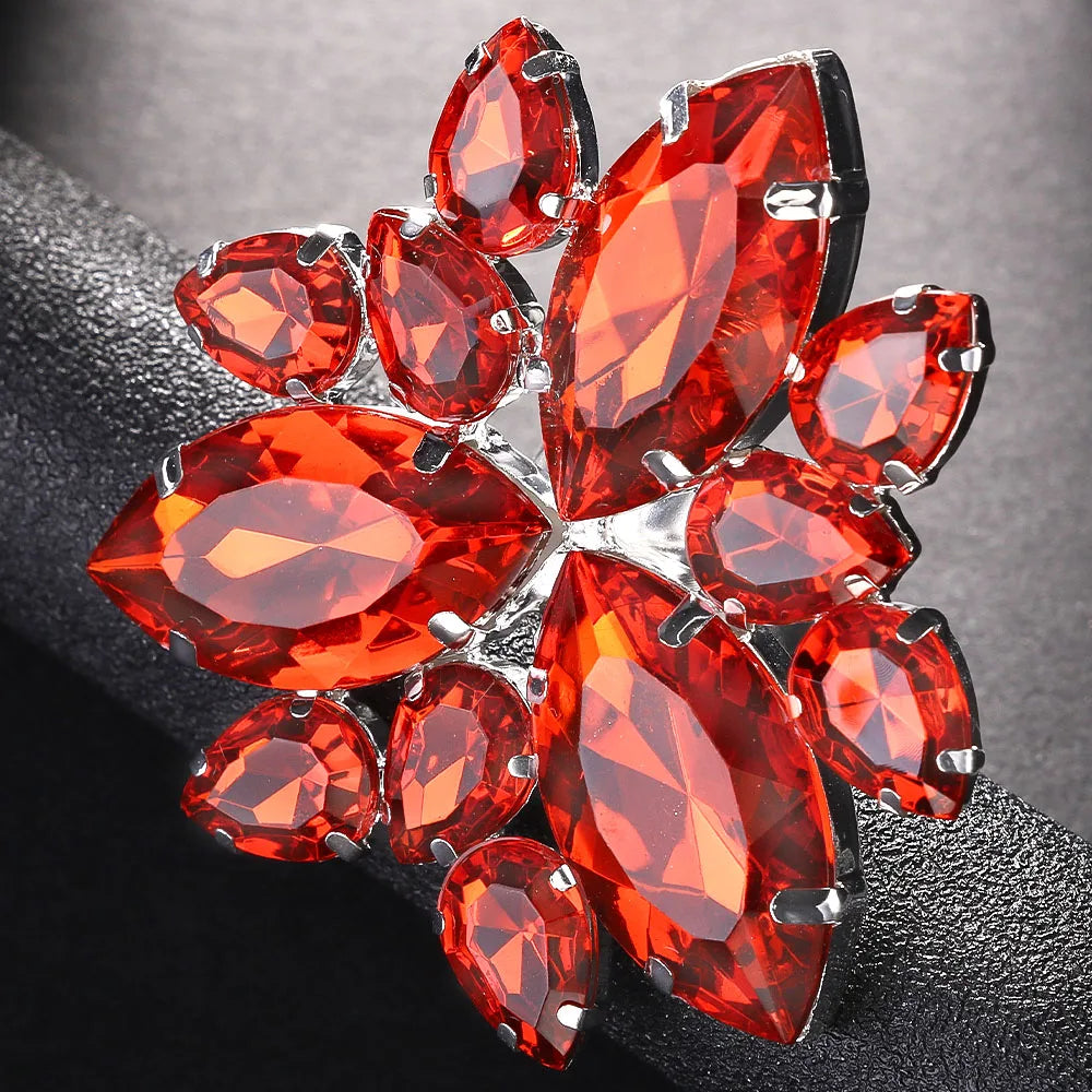 Exaggerate Rhinestone Drop Rings for Women Accessories Cocktail Club Crystal Ring Adjustable Jewelry