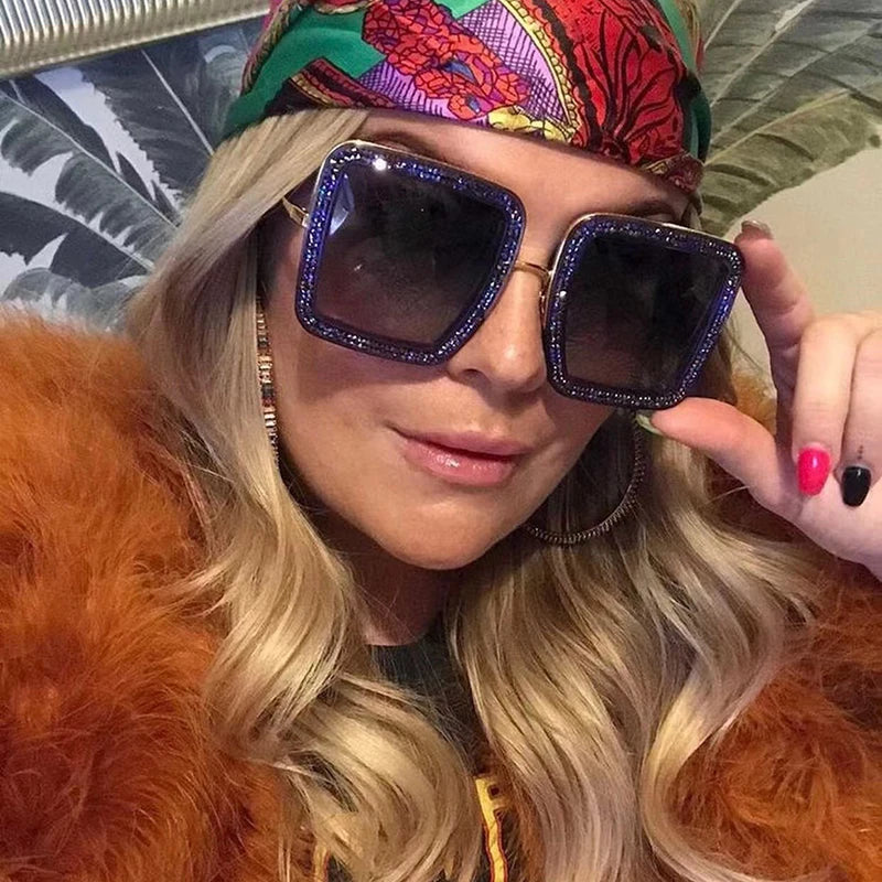 Square Personality Sunglasses Designer Flashing Diamond Funny Eyewear Exquisite and Gorgeous Shades