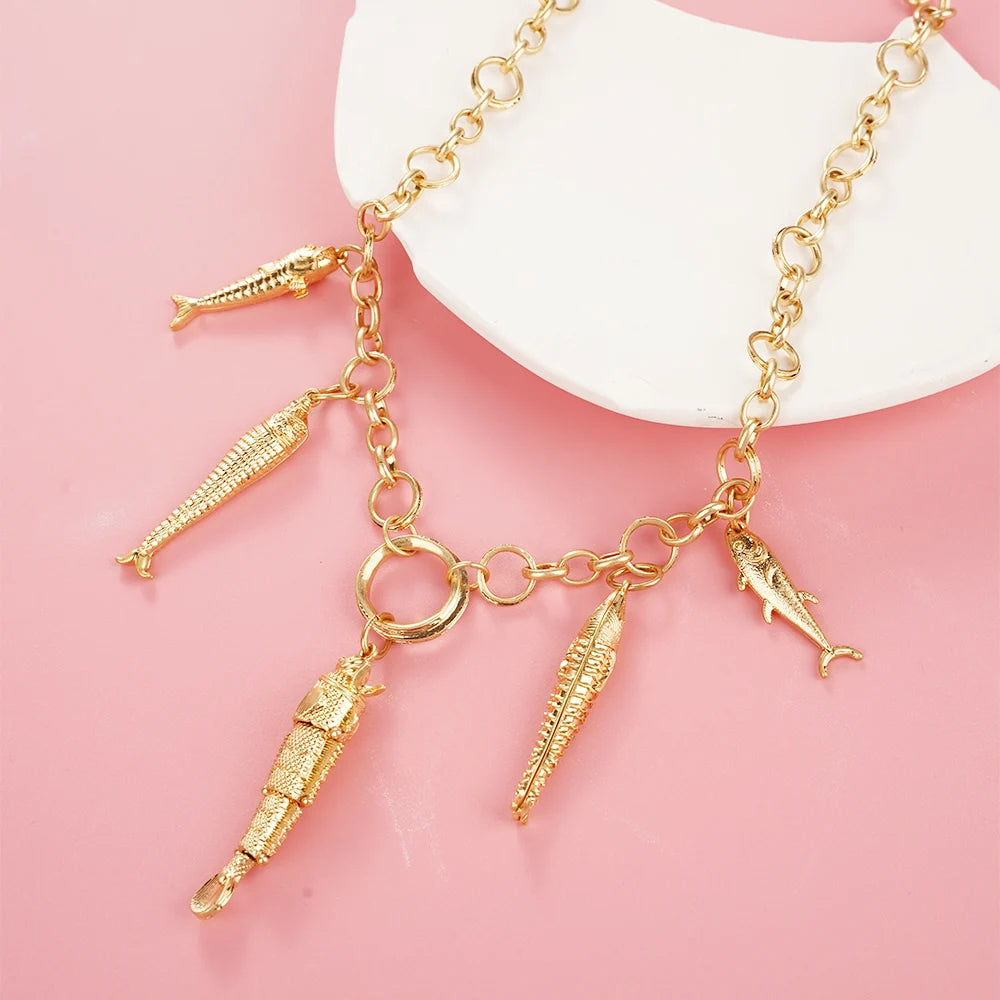 Marine Fish Fashion Choker Necklace Layer Girls Women Ladies Boho Pink Pendant Love Jewelry Geometric Mermaid Accessories