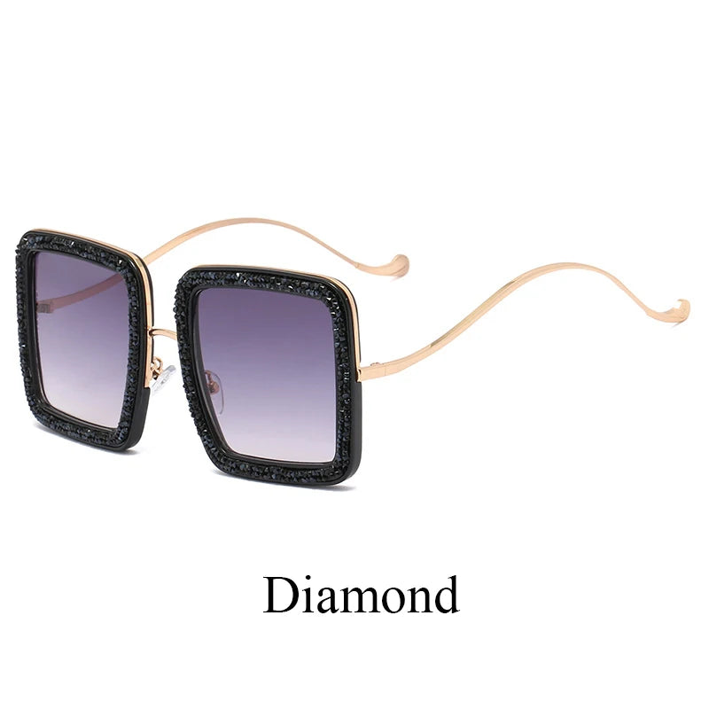 Square Personality Sunglasses Designer Flashing Diamond Funny Eyewear Exquisite and Gorgeous Shades