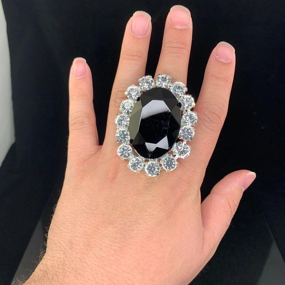 Round Crystal Ring Adjustable Back Accessories Elegant Women Bling Rhinestone Finger Ring Costume Jewelry