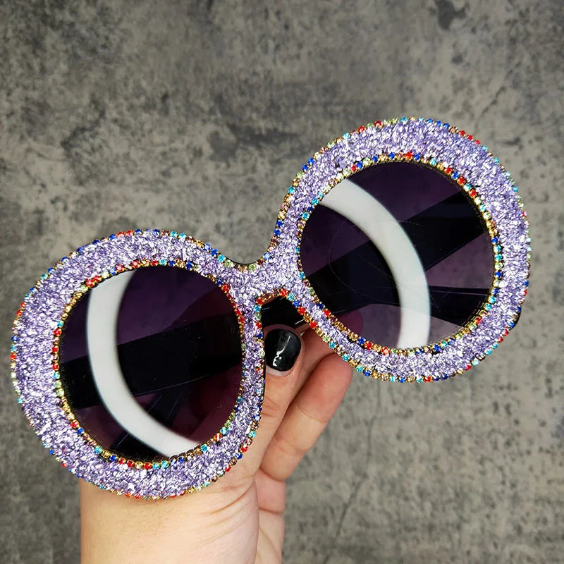 Rhinestone Sunglasses Designer Oversized Round Sunglasses