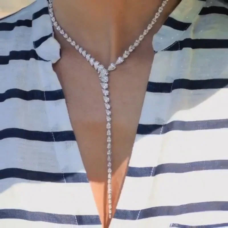 Water Drop Zircon Necklace Luxury Choker Jewelry for Women Statement Y Lariat Necklace Charm Collar Accessories Gift