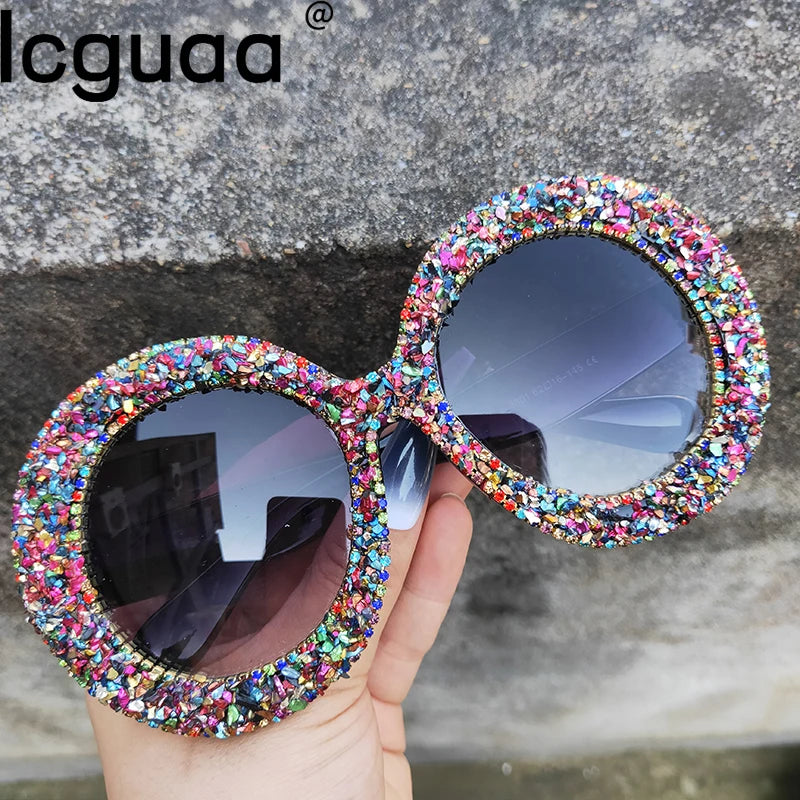 Rhinestone Sunglasses Designer Oversized Round Sunglasses