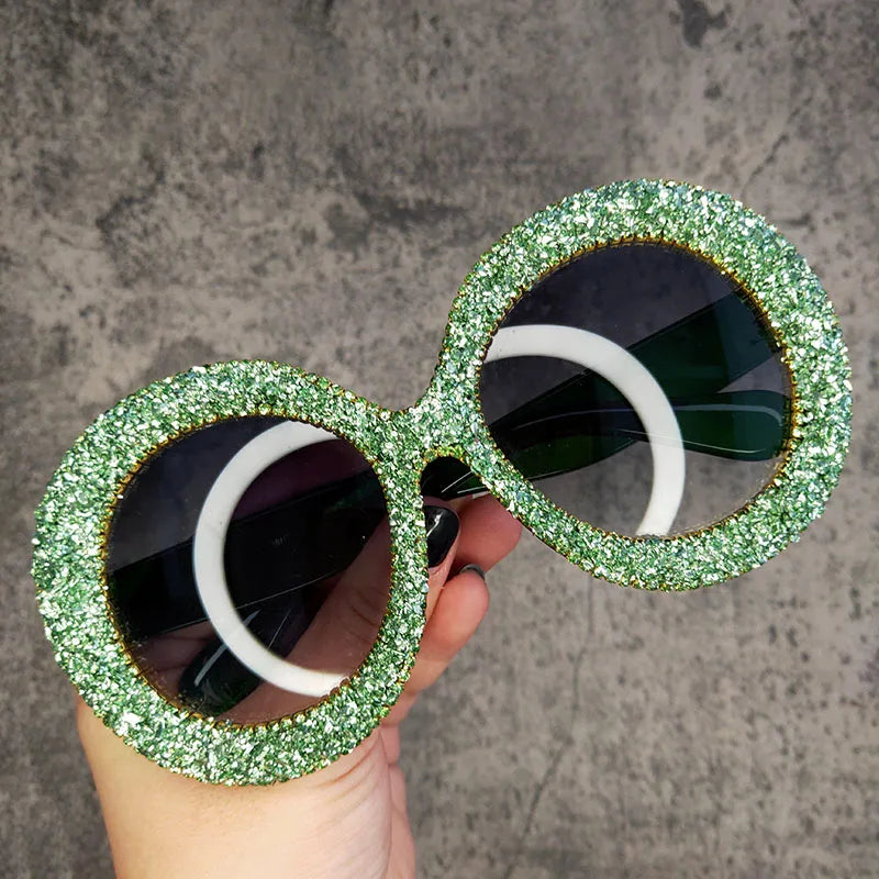 Rhinestone Sunglasses Designer Oversized Round Sunglasses