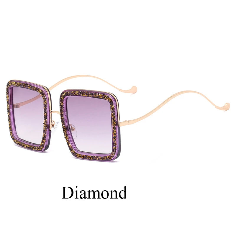 Square Personality Sunglasses Designer Flashing Diamond Funny Eyewear Exquisite and Gorgeous Shades