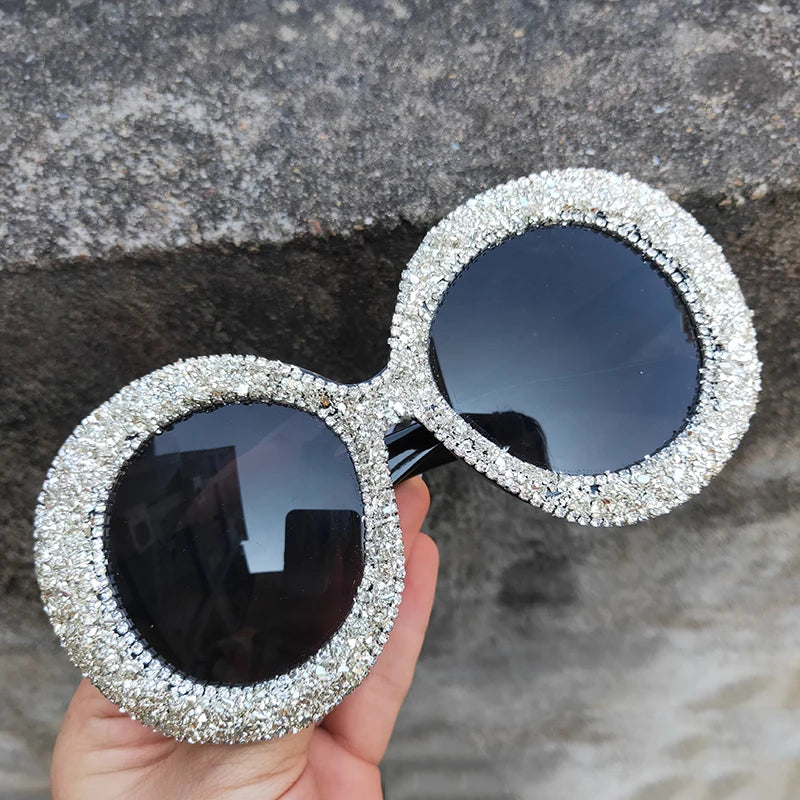 Rhinestone Sunglasses Designer Oversized Round Sunglasses