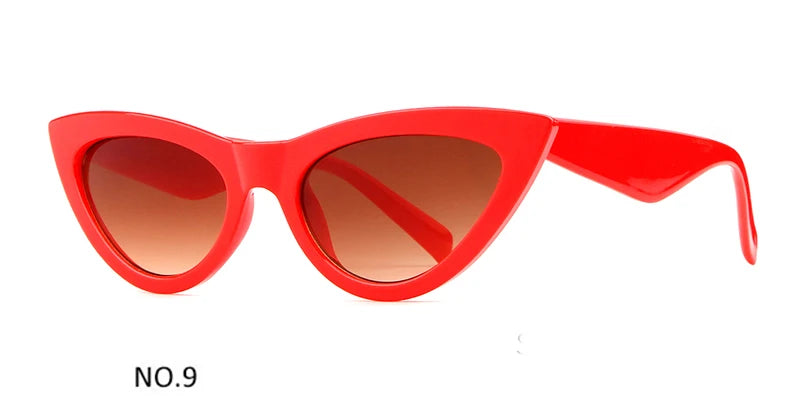 Retro Red Cat Eye Sunglasses Women Designer Festival Flat Top Mirror Sun Glasses