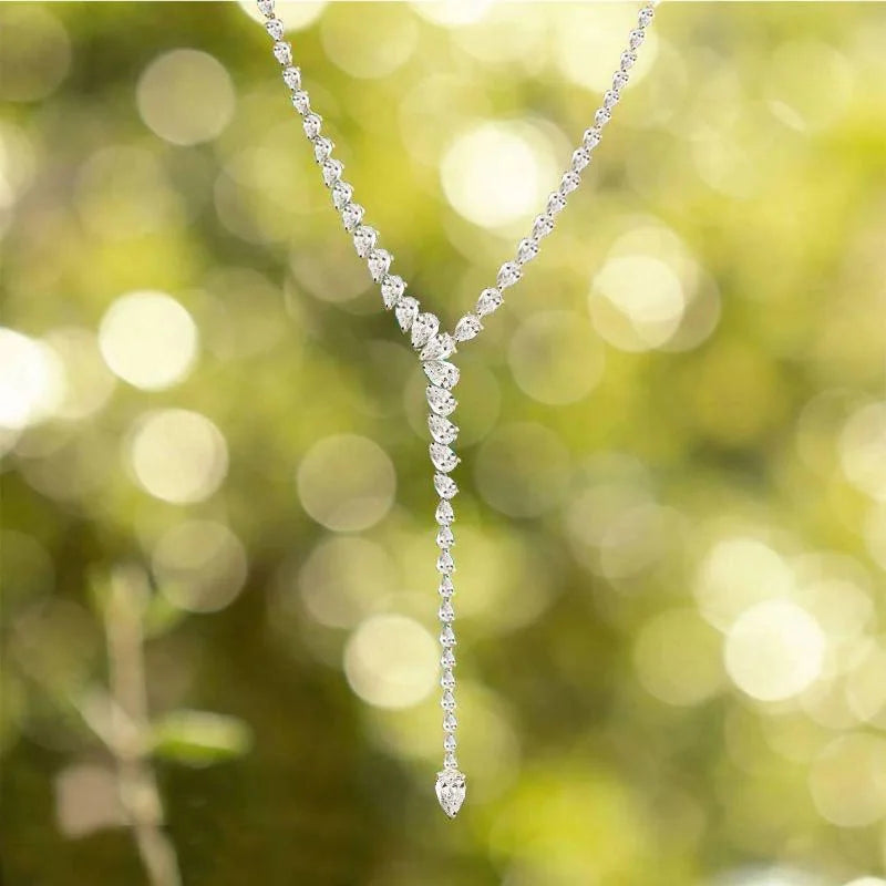 Water Drop Zircon Necklace Luxury Choker Jewelry for Women Statement Y Lariat Necklace Charm Collar Accessories Gift