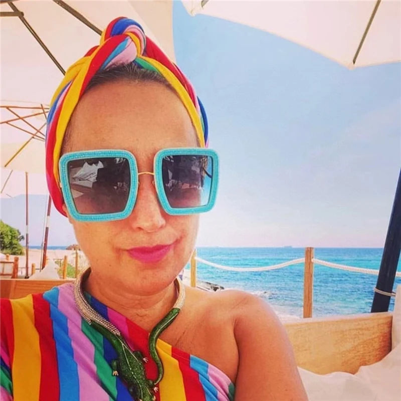 Square Personality Sunglasses Designer Flashing Diamond Funny Eyewear Exquisite and Gorgeous Shades