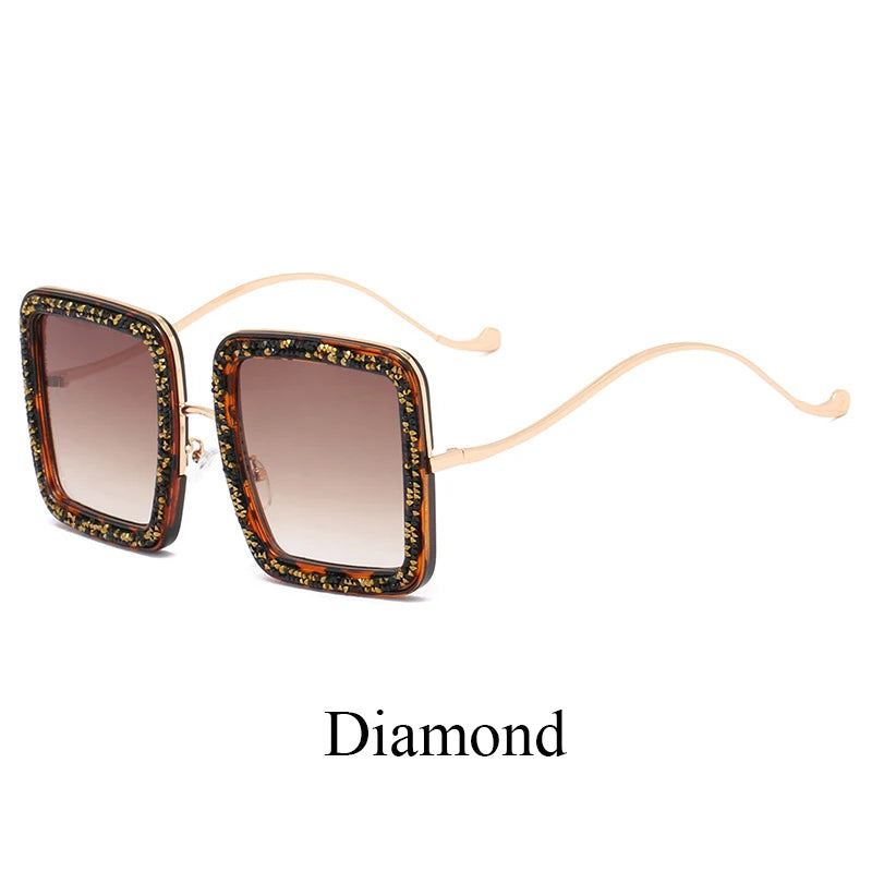 Square Personality Sunglasses Designer Flashing Diamond Funny Eyewear Exquisite and Gorgeous Shades