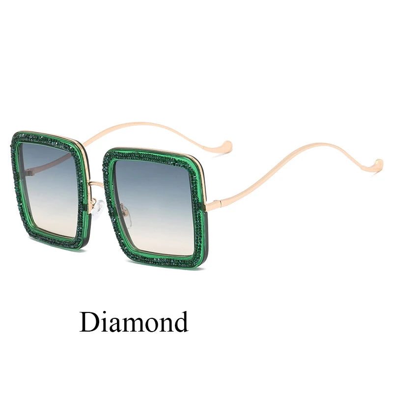 Square Personality Sunglasses Designer Flashing Diamond Funny Eyewear Exquisite and Gorgeous Shades