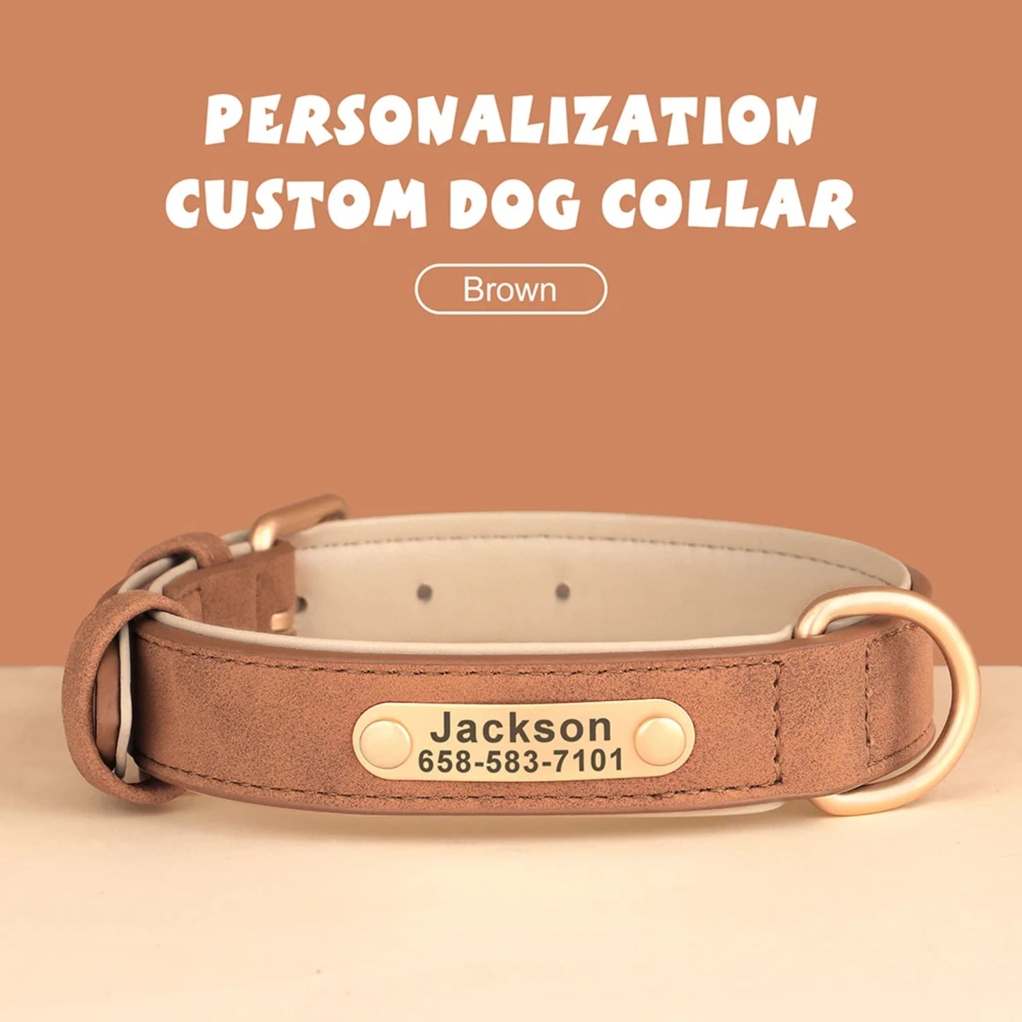 New Soft Padded Personalized PU Leather Dog Collar with Free Engraved ID Tag for Small, Medium and Large Dogs