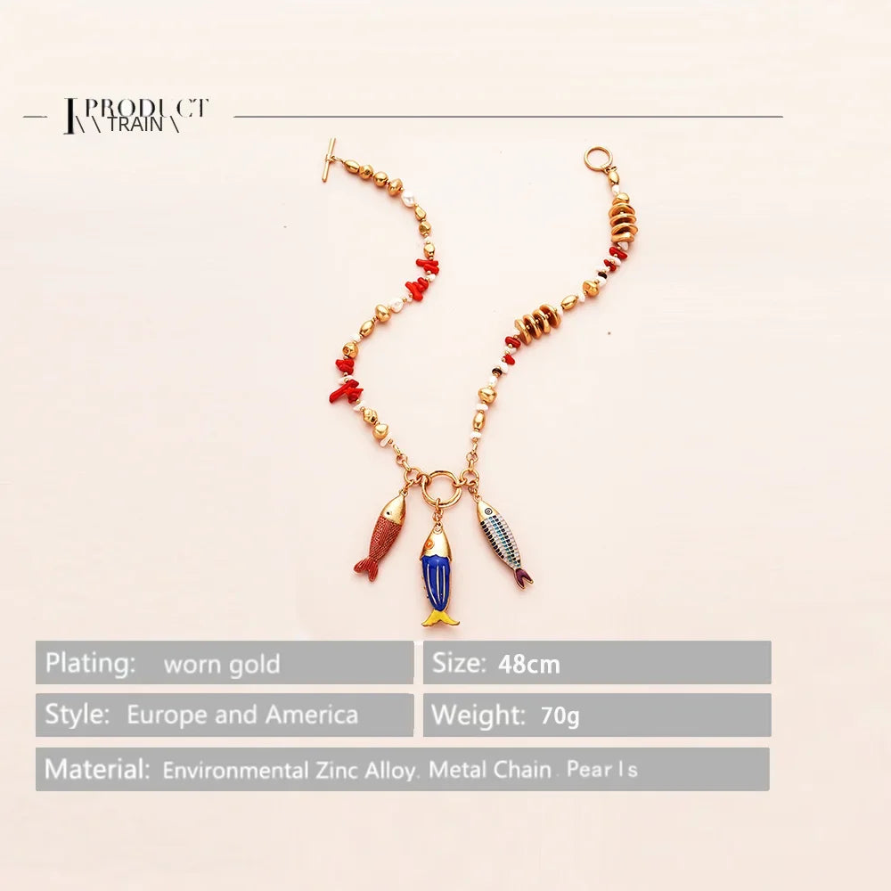 Marine Fish Fashion Choker Necklace Layer Girls Women Ladies Boho Pink Pendant Love Jewelry Geometric Mermaid Accessories
