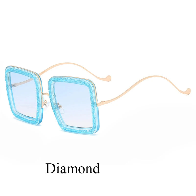Square Personality Sunglasses Designer Flashing Diamond Funny Eyewear Exquisite and Gorgeous Shades