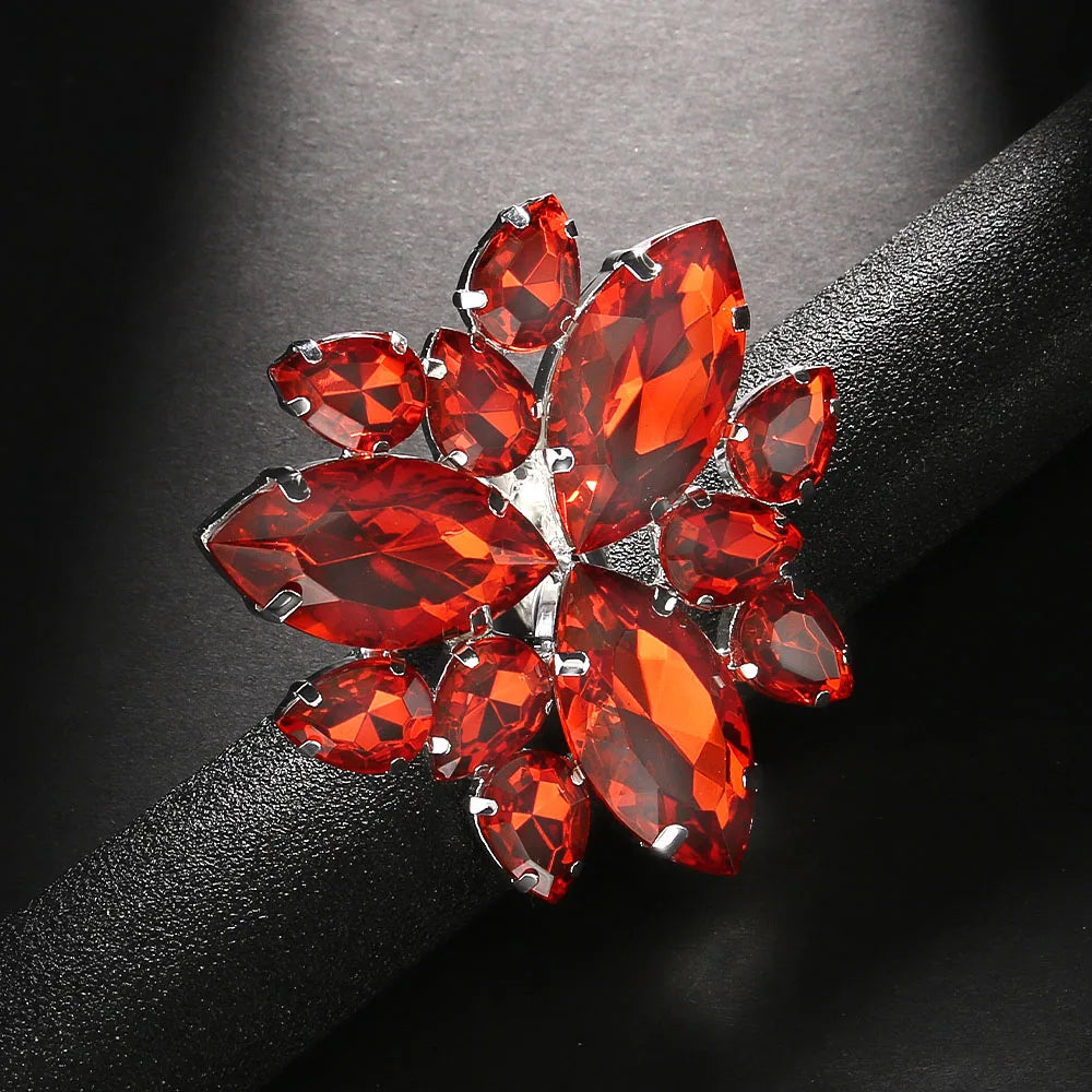 Exaggerate Rhinestone Drop Rings for Women Accessories Cocktail Club Crystal Ring Adjustable Jewelry