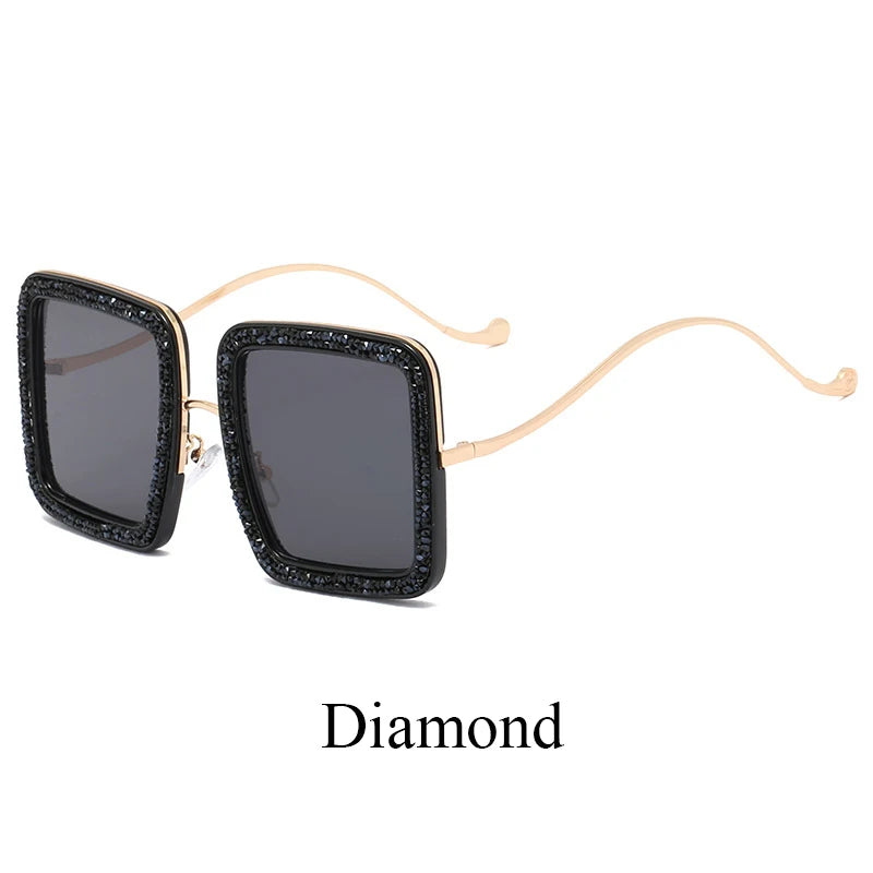 Square Personality Sunglasses Designer Flashing Diamond Funny Eyewear Exquisite and Gorgeous Shades
