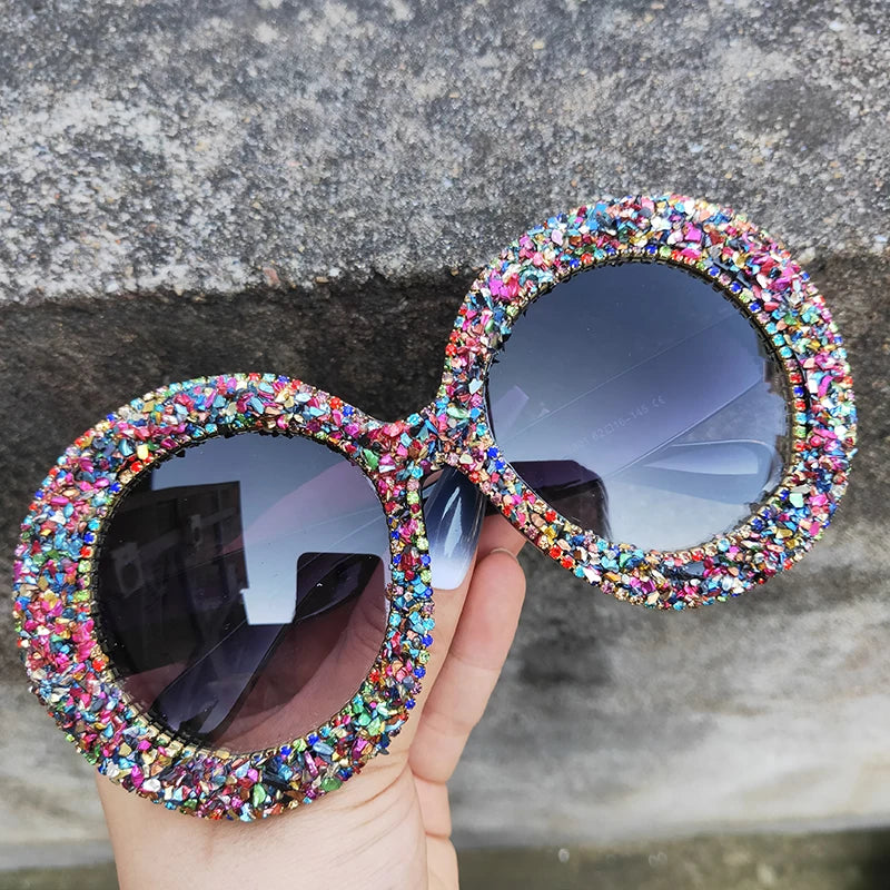Rhinestone Sunglasses Designer Oversized Round Sunglasses