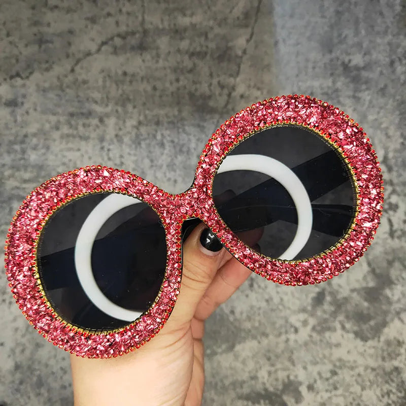 Rhinestone Sunglasses Designer Oversized Round Sunglasses