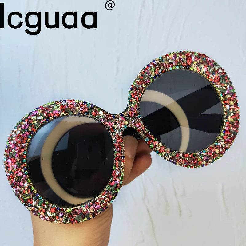 Rhinestone Sunglasses Designer Oversized Round Sunglasses