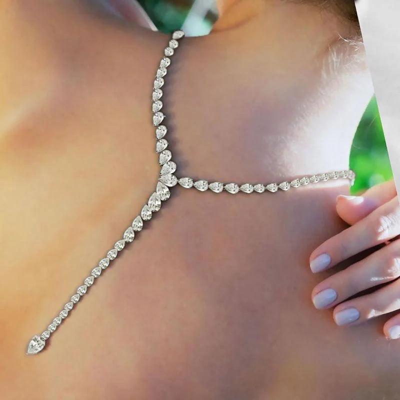 Water Drop Zircon Necklace Luxury Choker Jewelry for Women Statement Y Lariat Necklace Charm Collar Accessories Gift