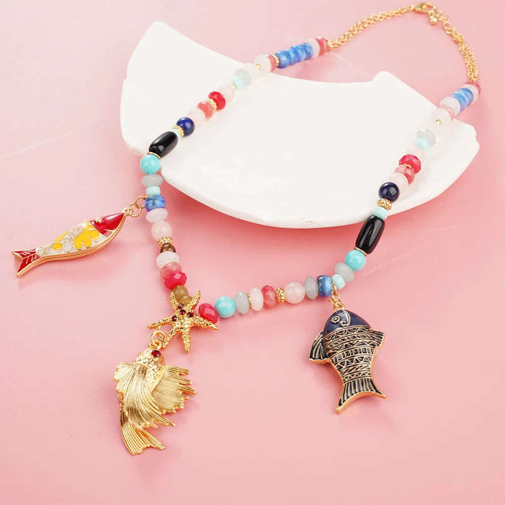 Marine Fish Fashion Choker Necklace Layer Girls Women Ladies Boho Pink Pendant Love Jewelry Geometric Mermaid Accessories