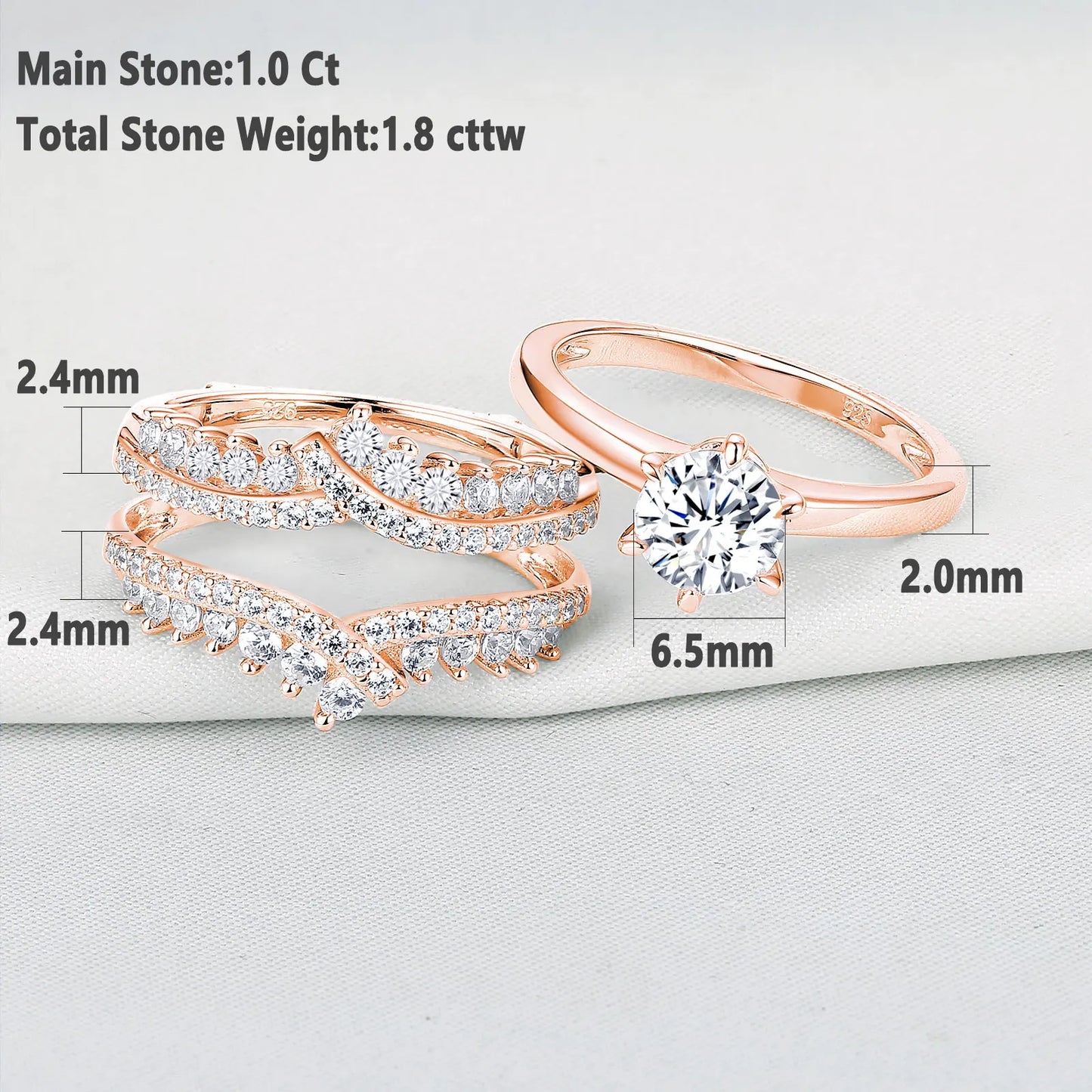 Newshe Yellow Rose Gold 925 Sterling Silver Solitaire Engagement Ring for Women Enhancer Wedding Band Set AAAAA Zircon Jewelry