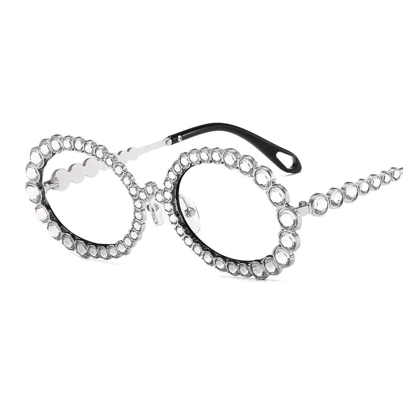 Oval Frame Crystal Sunglasses Black All Rhinestone Glasses Frame Chic Sexy Punk Clear Glasses