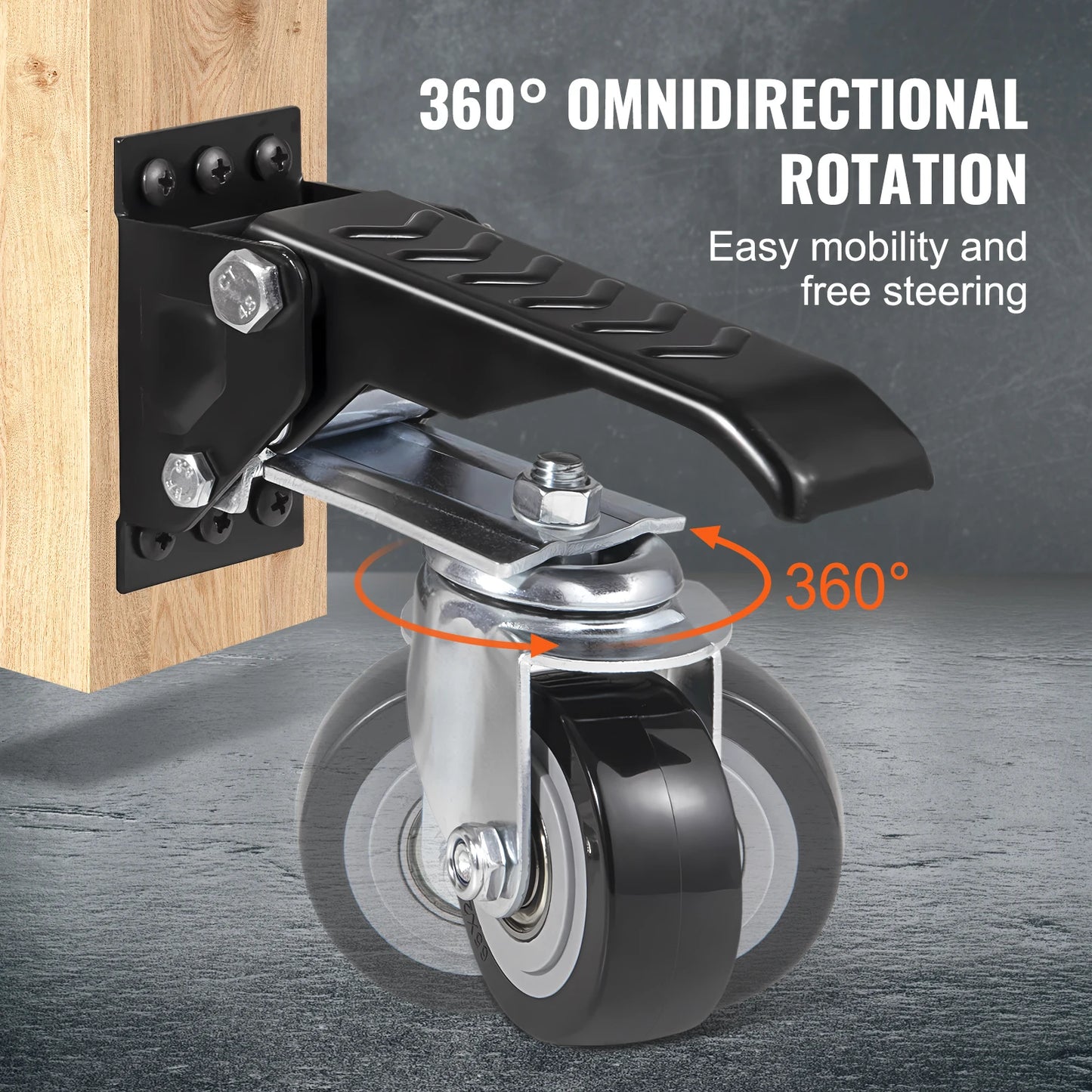 VEVOR 165 lbs 2.5" Set of 4 Workbench Caster Wheels Side Mounted Retractable Stepdown Wheel 360° Swivel for Tables and Equipment