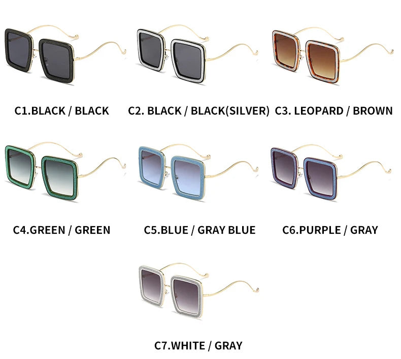 Square Personality Sunglasses Designer Flashing Diamond Funny Eyewear Exquisite and Gorgeous Shades