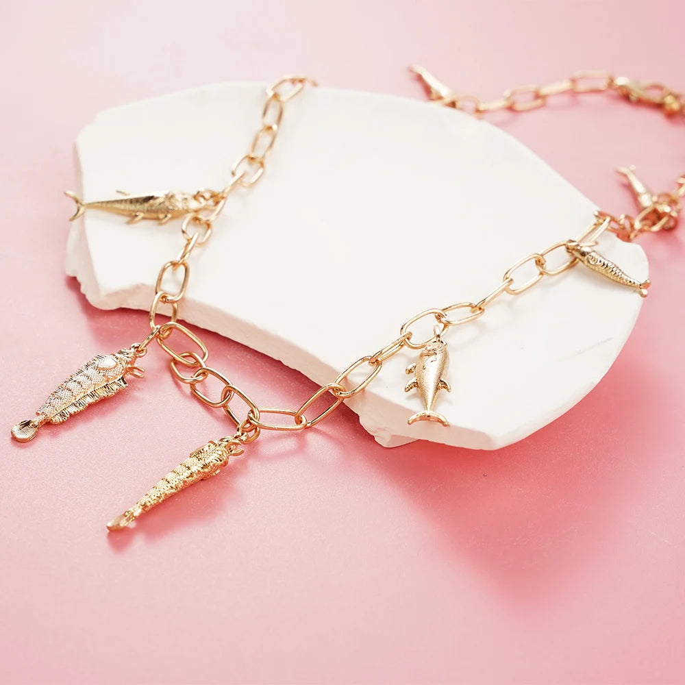 Marine Fish Fashion Choker Necklace Layer Girls Women Ladies Boho Pink Pendant Love Jewelry Geometric Mermaid Accessories