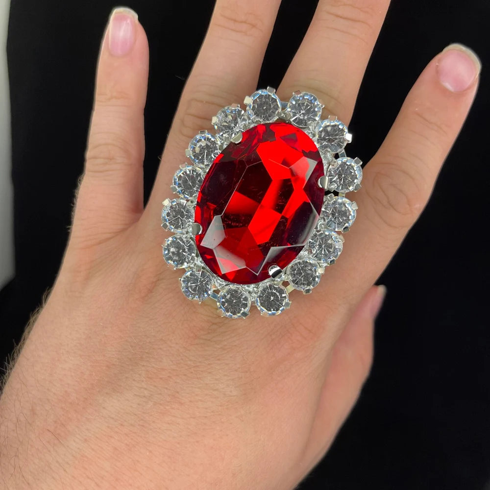 Round Crystal Ring Adjustable Back Accessories Elegant Women Bling Rhinestone Finger Ring Costume Jewelry