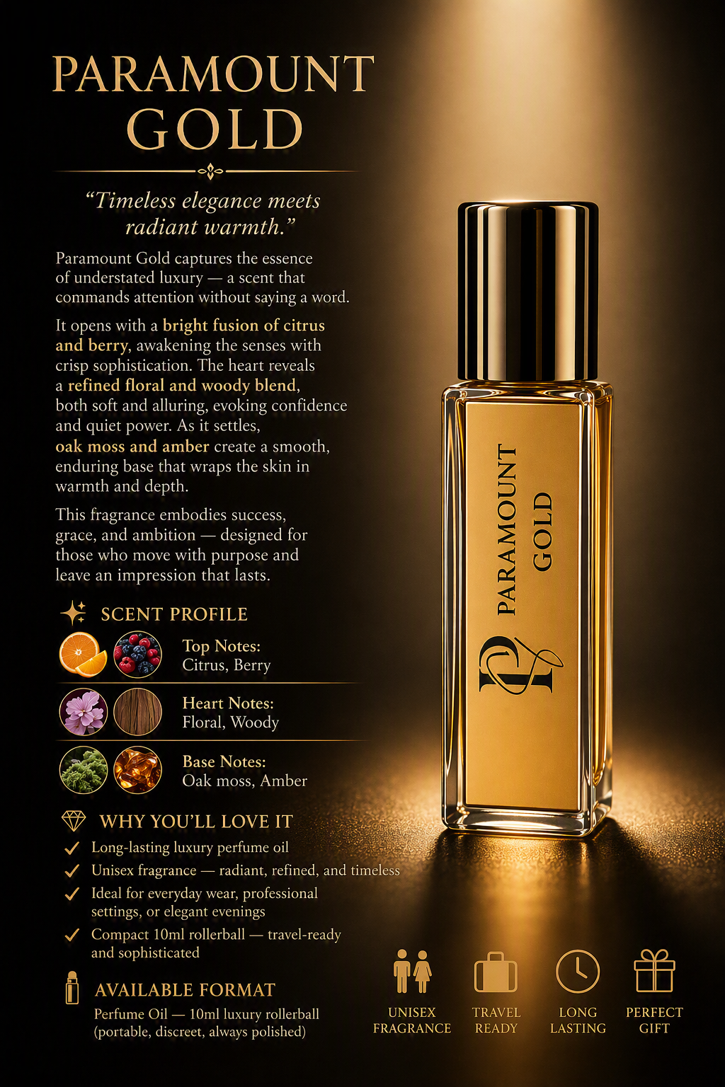 Paramount Gold – Perfume Oil (10ml Rollerball)