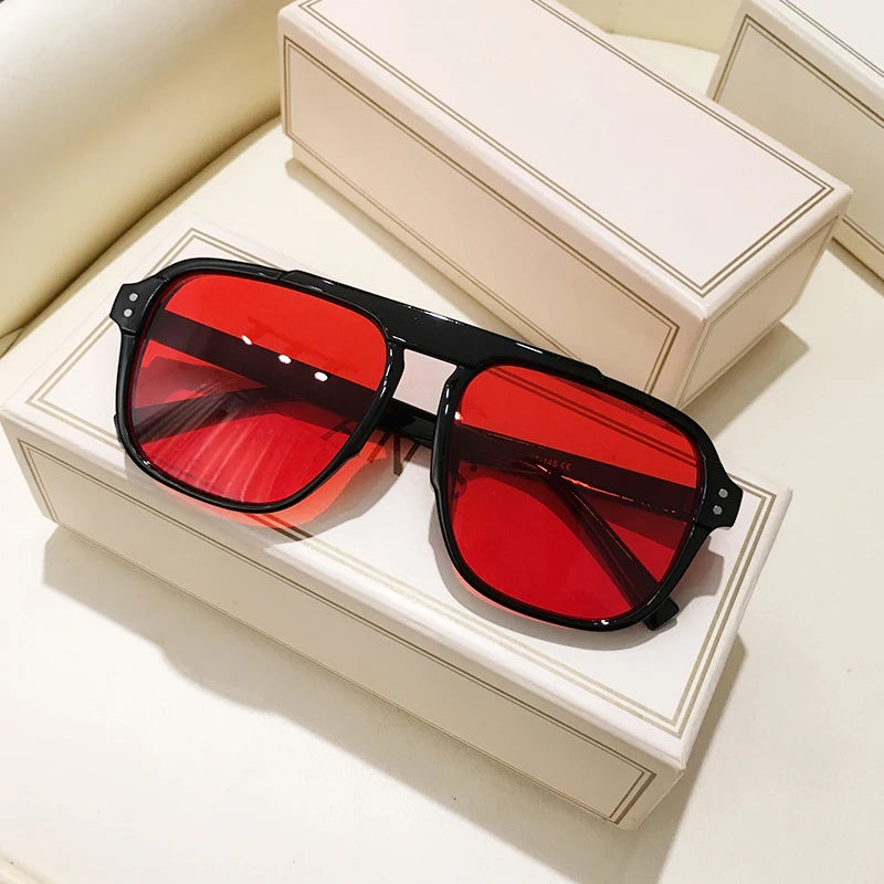 Fashion Oversized Yellow Square Sunglasses Women Design Rivets Decor Acrylic Rectangle Sun Glasses Shades Eyewear