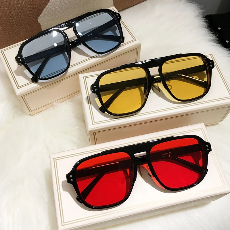 Fashion Oversized Yellow Square Sunglasses Women Design Rivets Decor Acrylic Rectangle Sun Glasses Shades Eyewear