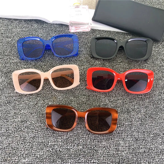 WHO CUTIE Vintage Blue Square Sunglasses Oversized Brand Design Thick Frame Retro Sun Glasses Shades Female