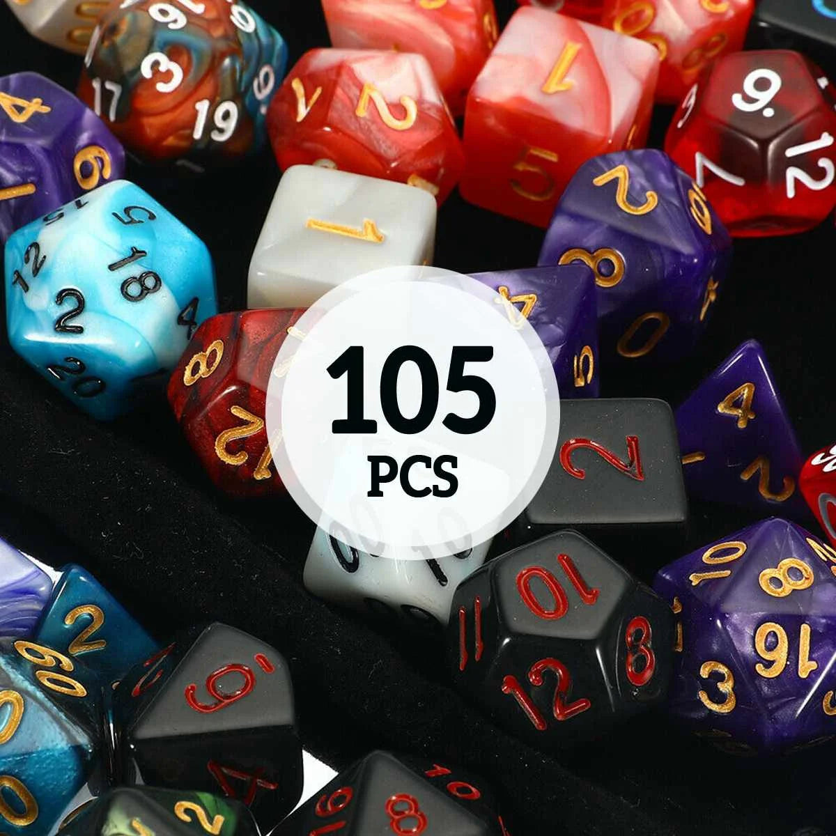 15Type 105Pcs Polyhedral Dice Set DND RPG Role Playing Dragon Table Game Mixed Color Set +Storage Bags