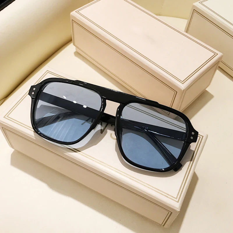 Fashion Oversized Yellow Square Sunglasses Women Design Rivets Decor Acrylic Rectangle Sun Glasses Shades Eyewear