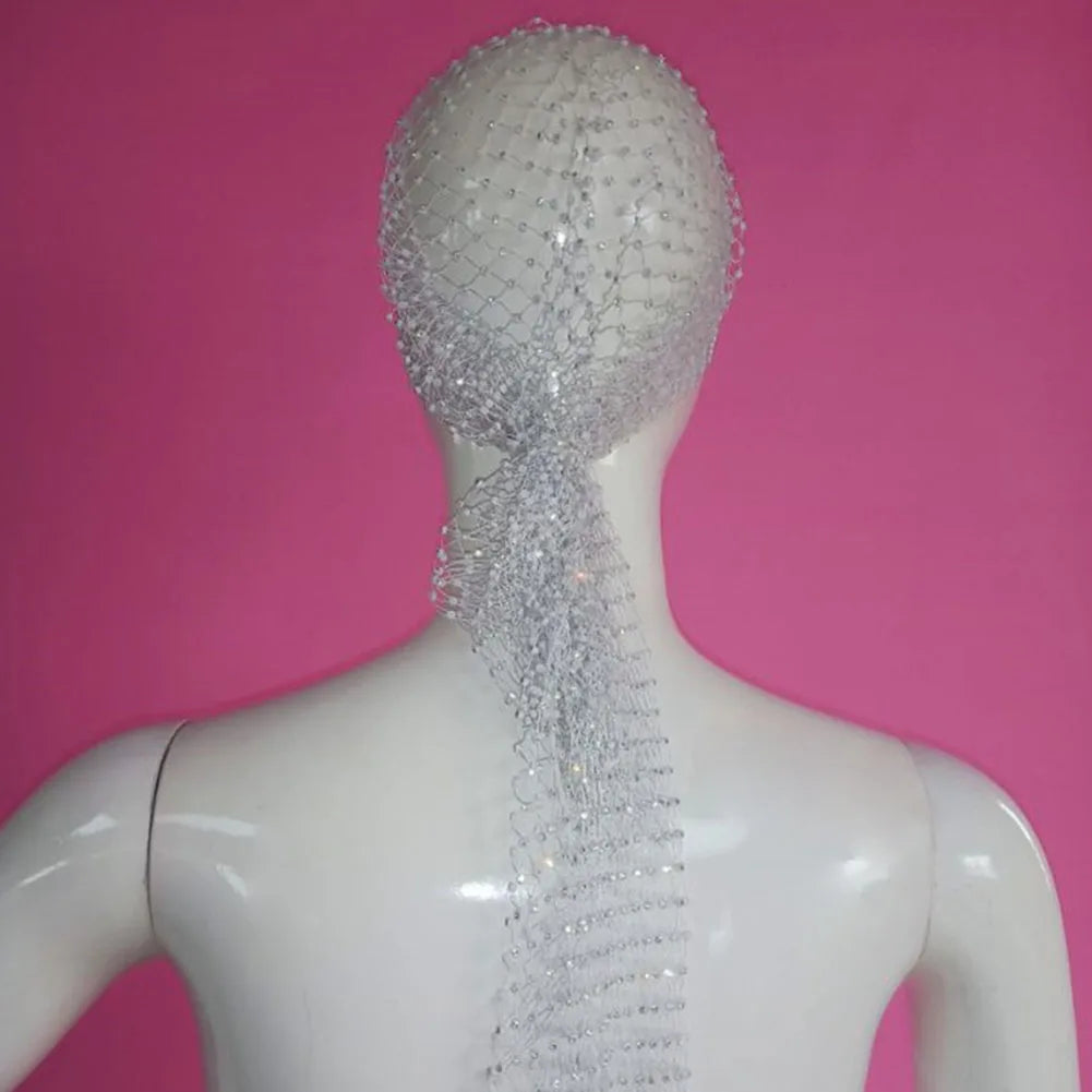 Luxury Rhinestone Head Scarf Hair Accessories for Women Hollow Mesh Crystal Head Cap Headband