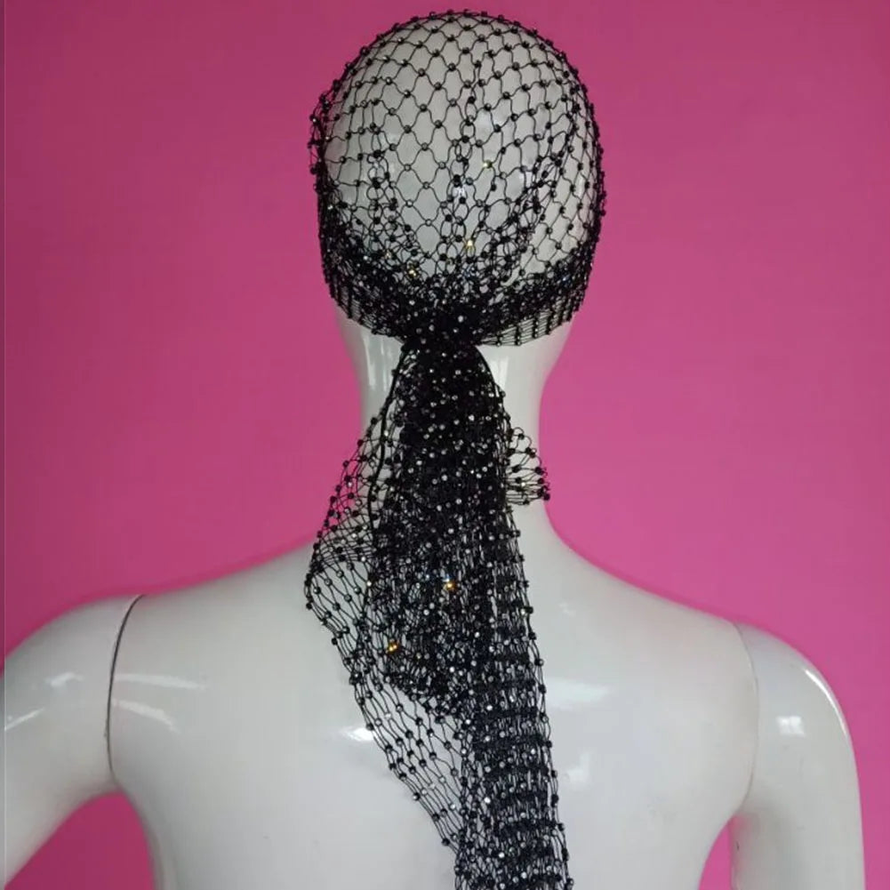 Luxury Rhinestone Head Scarf Hair Accessories for Women Hollow Mesh Crystal Head Cap Headband