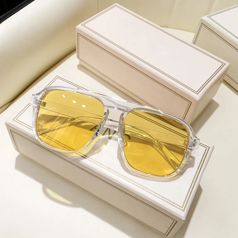 Fashion Oversized Yellow Square Sunglasses Women Design Rivets Decor Acrylic Rectangle Sun Glasses Shades Eyewear