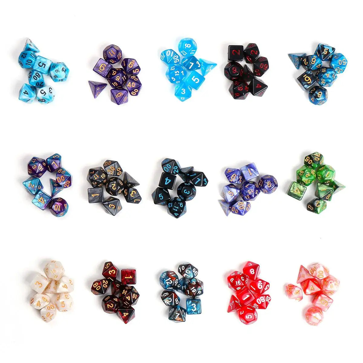 15Type 105Pcs Polyhedral Dice Set DND RPG Role Playing Dragon Table Game Mixed Color Set +Storage Bags