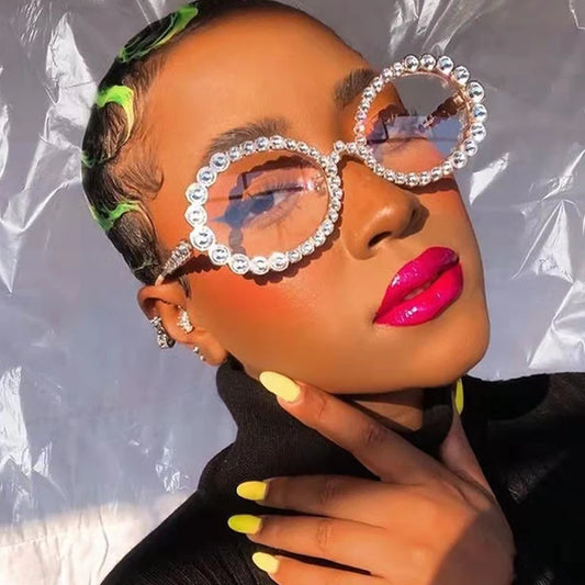 Oval Frame Crystal Sunglasses Black All Rhinestone Glasses Frame Chic Sexy Punk Clear Glasses