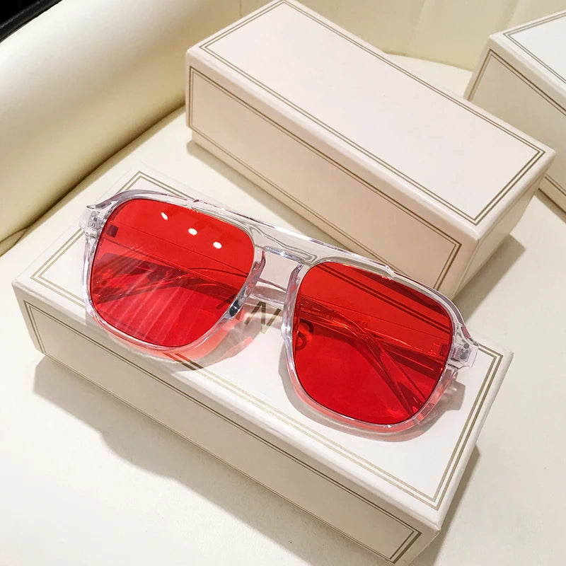 Fashion Oversized Yellow Square Sunglasses Women Design Rivets Decor Acrylic Rectangle Sun Glasses Shades Eyewear