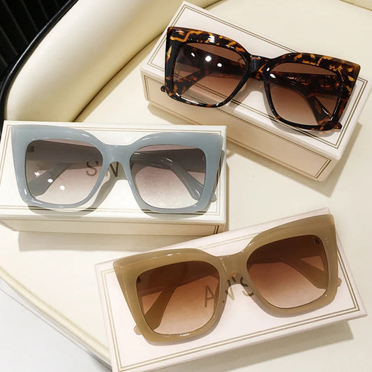 Vintage Sunglasses Women Brand Designer Square Sun Glasses Retro Tortoise Decor Rectangle Big Frame Shade Eyewear