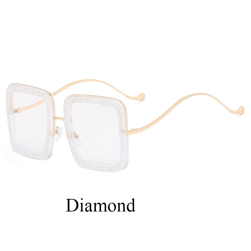 Square Personality Sunglasses Designer Flashing Diamond Funny Eyewear Exquisite and Gorgeous Shades