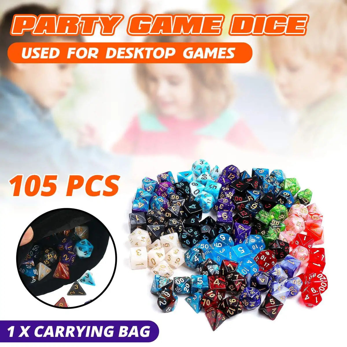 15Type 105Pcs Polyhedral Dice Set DND RPG Role Playing Dragon Table Game Mixed Color Set +Storage Bags