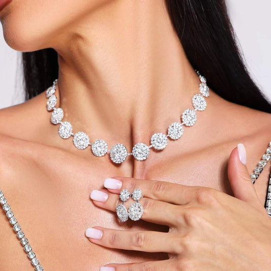 Luxury Crystal Round Jewelry Set Queen Show Accessories Fashion Lady Wedding Necklace Earrings Set for Women